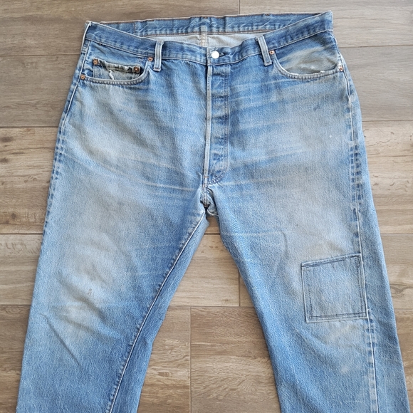 Vintage Levis 501 Blue Button Fly Jeans USA Made 32x32 Distressed Redline - Picture 3 of 11